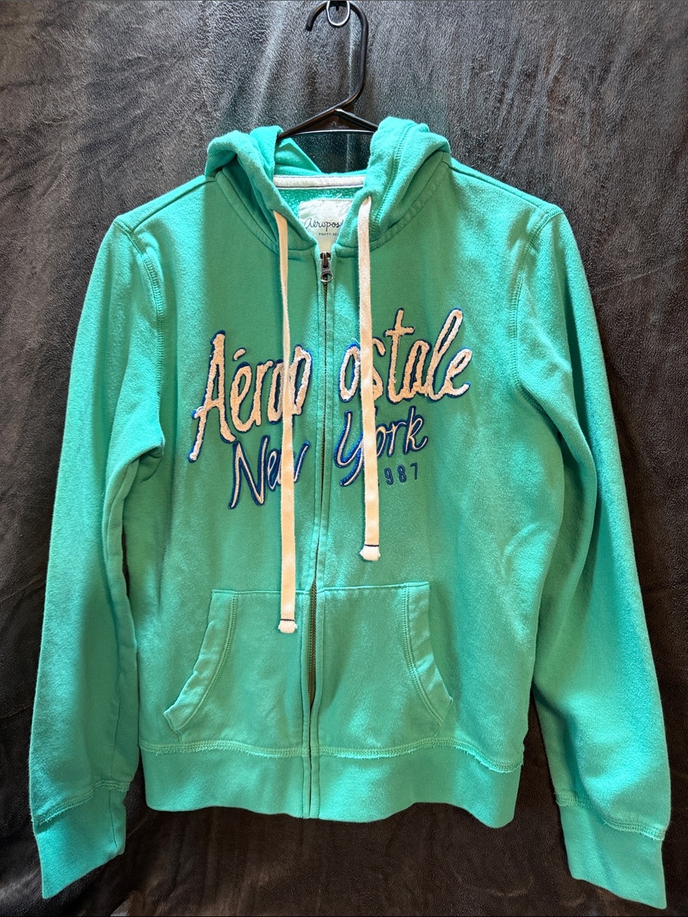 Aeropostale Teal Zip Hoodie with White Drawstrings